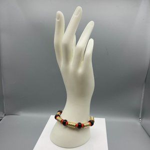 Vintage Germany Beaded Bracelet on Rolled Gold Chain, Retro Flair with Embossed